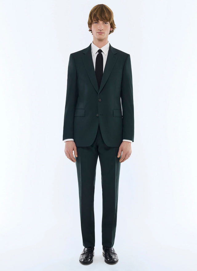 Plain-colored wool canvas fitted suit