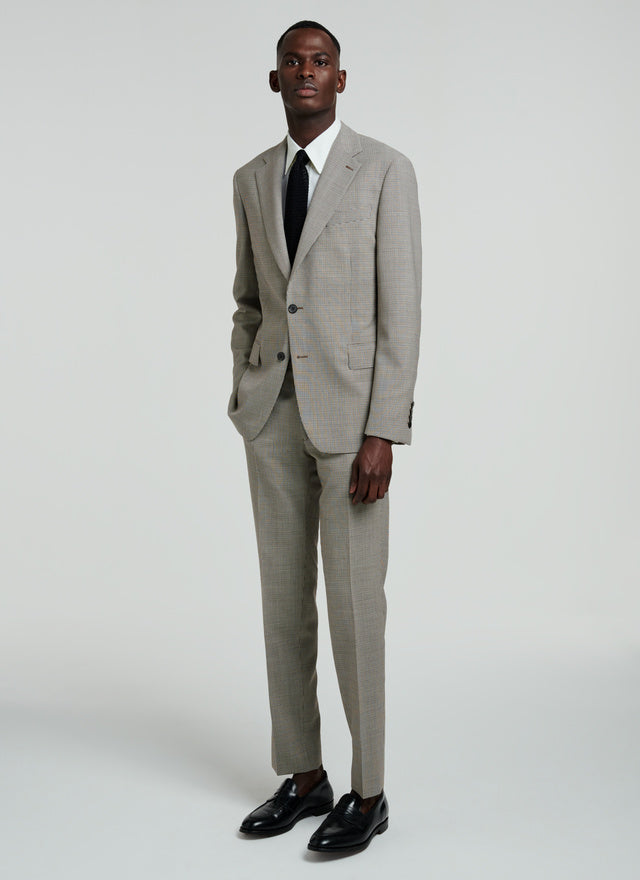 Houndstooth pattern basket weaved wool suit