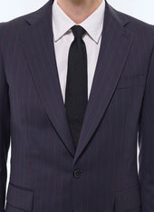 Wool twill fitted suit with stripes