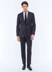 Wool twill fitted suit with stripes