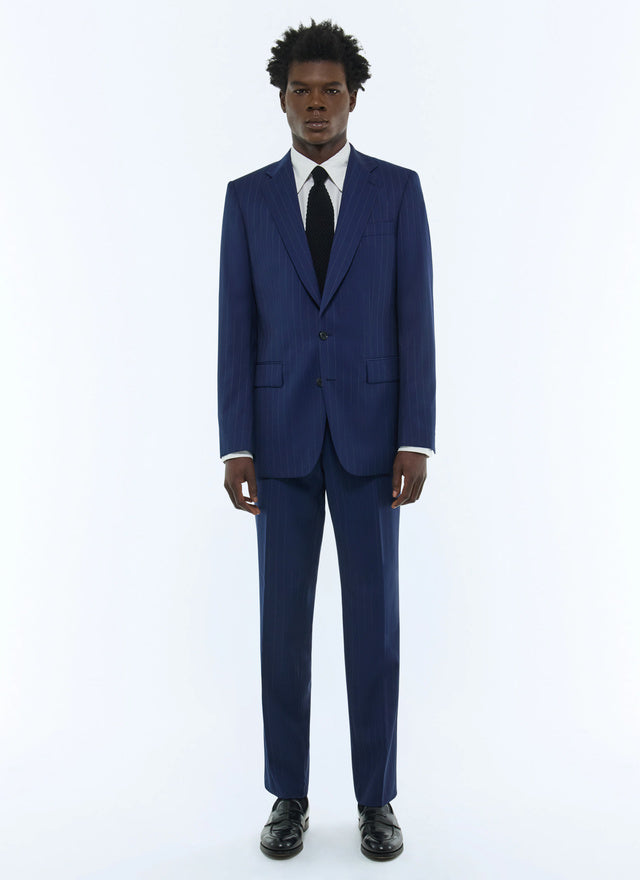 Wool canvas fitted suit with stripes