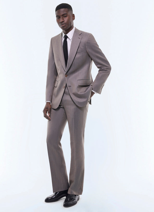 Wool fitted suit with herringbone