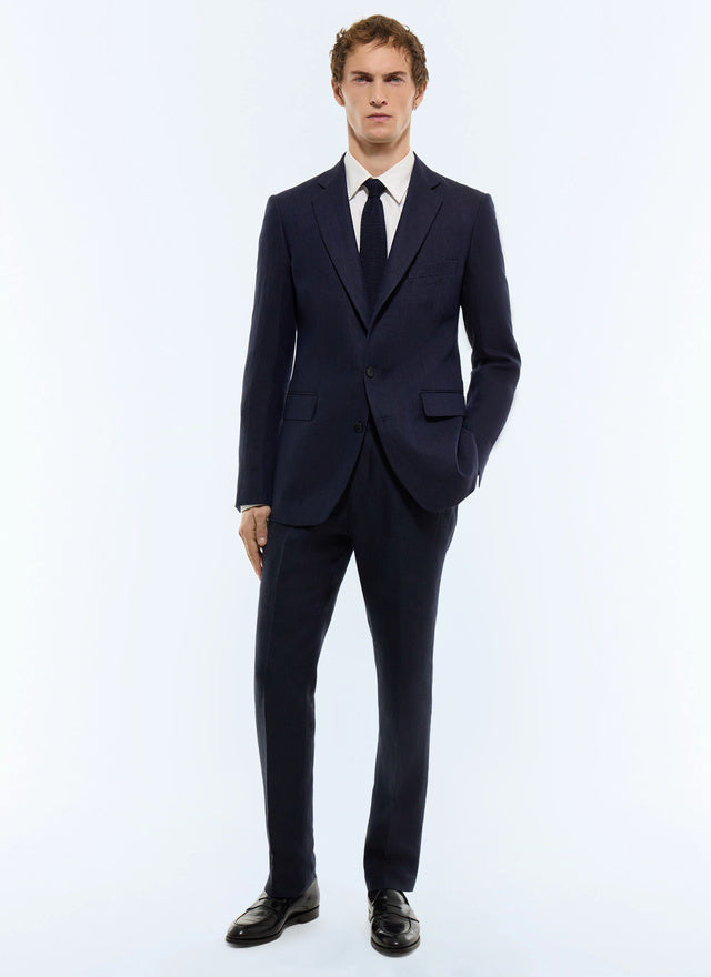Linen fitted suit with chevron