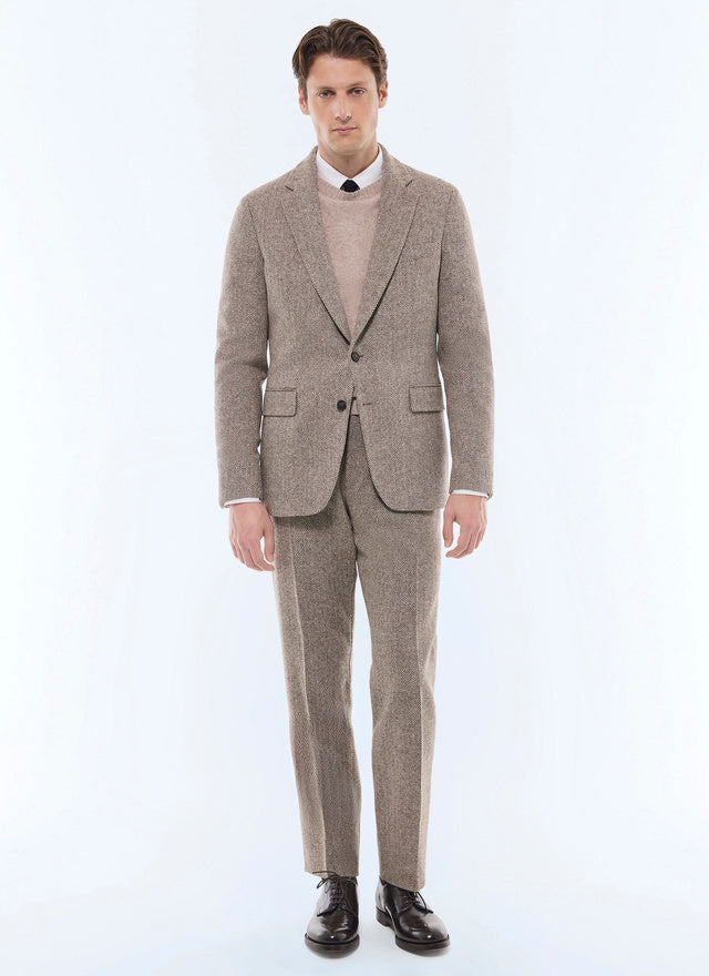 Straight Cut Herringbone Wool Suit
