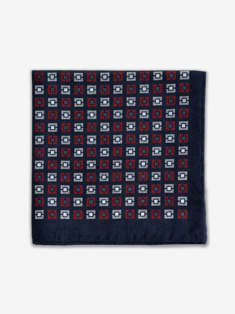 Suit Pocket Square In Wool With Square Pattern