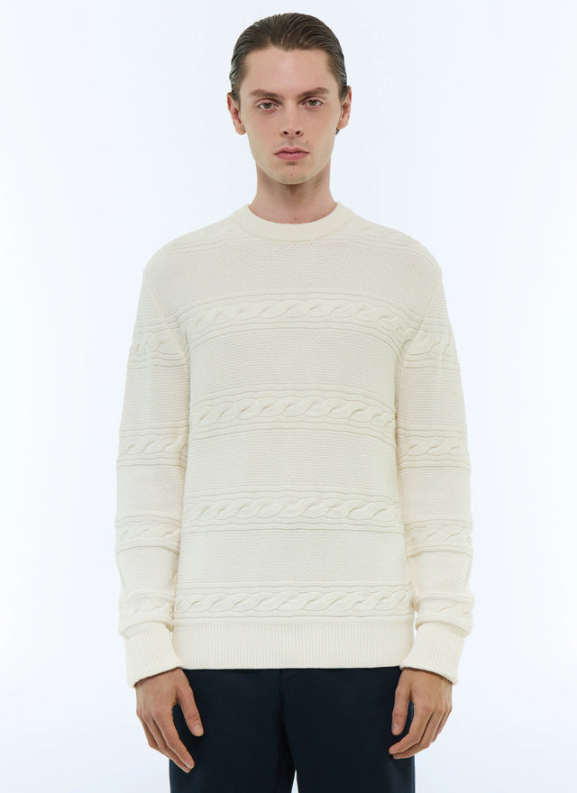 Round neck cotton and wool sweater