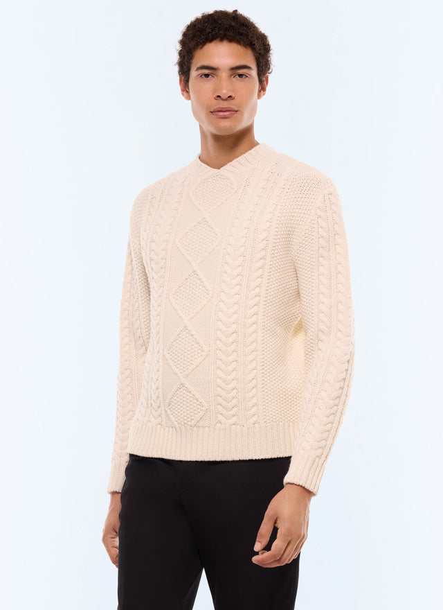 Wool cable knit round neck sweater