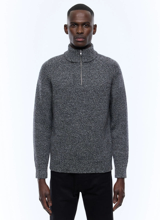 Certified wool zip collar sweater