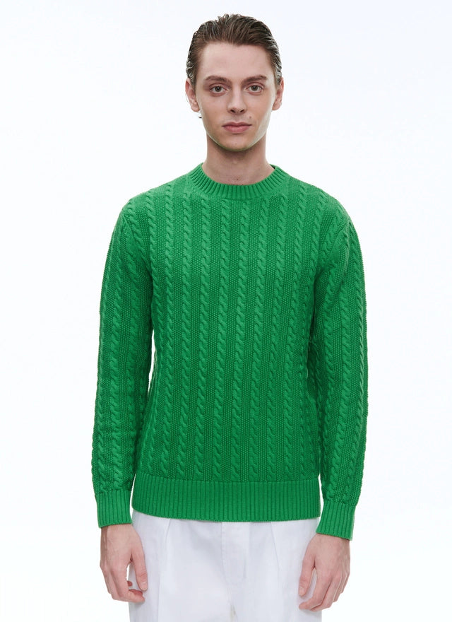 Green wool and cotton cable knit sweater