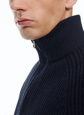 Wool Ribbed Sweater With Zipped Rollneck
