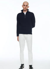 Wool Ribbed Sweater With Zipped Rollneck