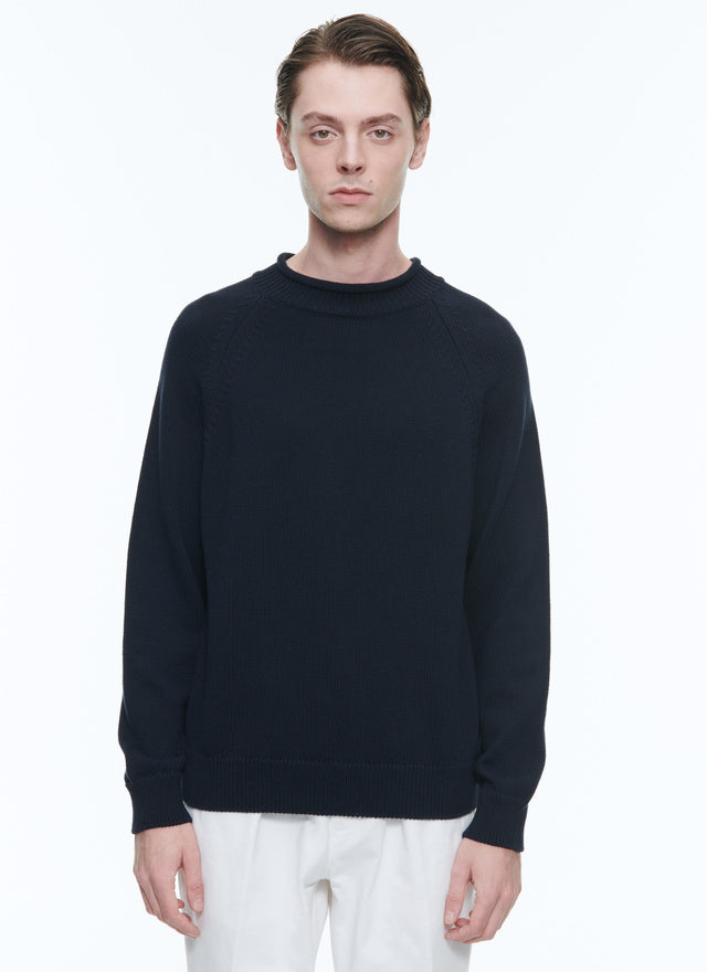 Rolled hem collar cotton sweater