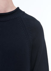 Rolled Hem Collar Cotton Sweater