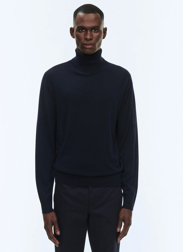 Navy blue merino wool roll neck sweater