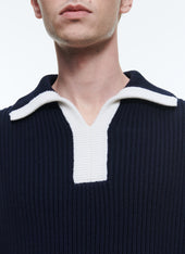 Cotton And Wool Zip Neck Sweater