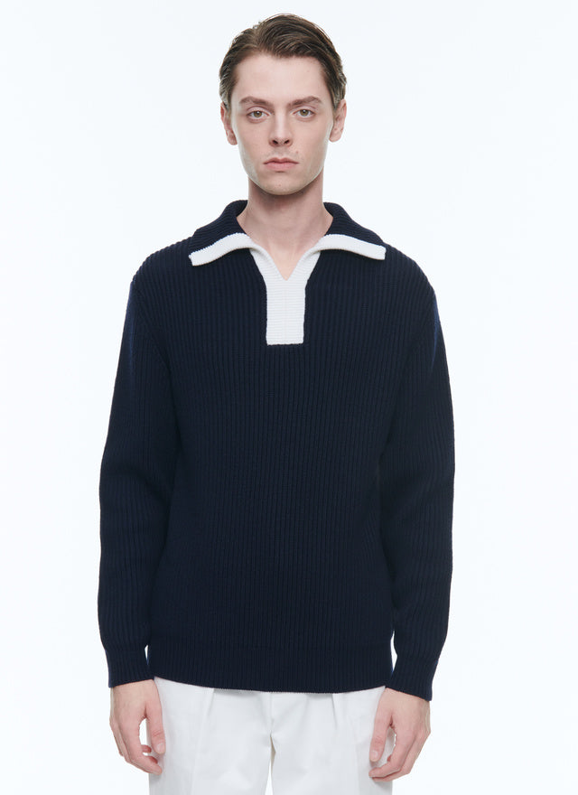 Cotton And Wool Zip Neck Sweater