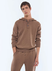 Hooded wool and cotton sweater