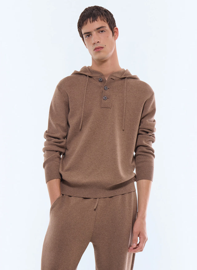 Hooded wool and cotton sweater