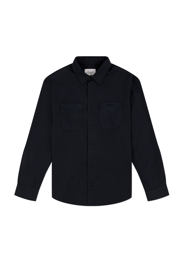 Filey Poplin Shirt in Dark Navy