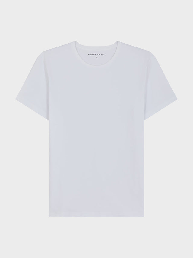 Tee-shirt manches courtes en coton stretch col rond uni blanc