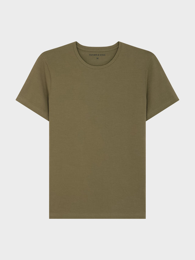Tee-shirt manches courtes en coton stretch col rond uni kaki