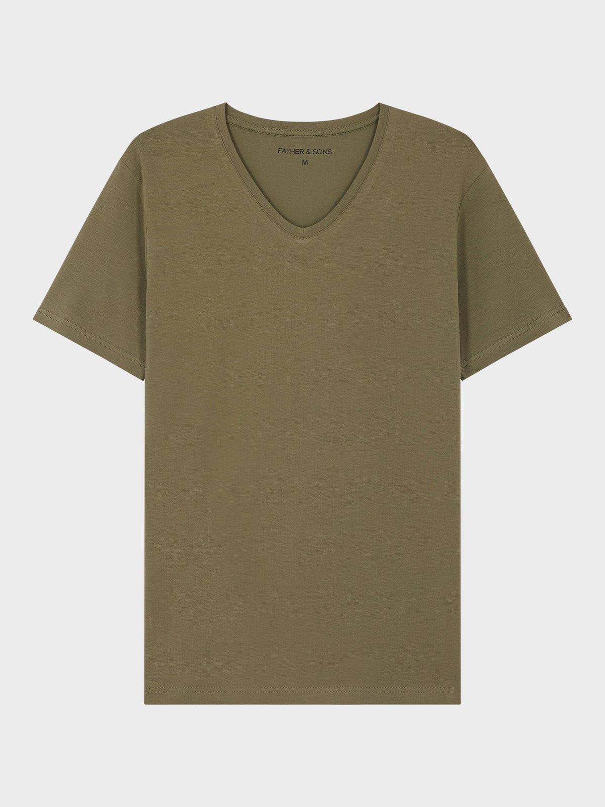 Tee Shirt Manches Courtes En Coton Stretch Col V Uni Kaki