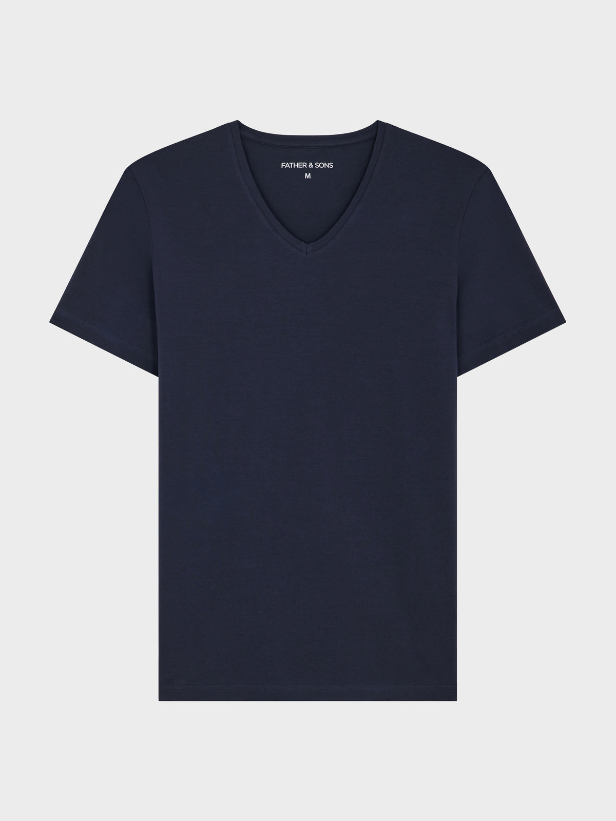 Tee Shirt Manches Courtes En Coton Stretch Col V Uni Bleu Marine