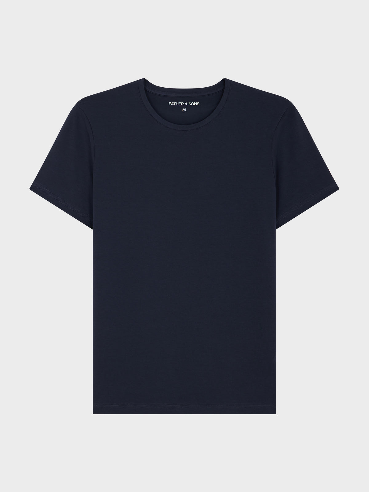 Tee Shirt Manches Courtes En Coton Stretch Col Rond Uni Bleu Marine