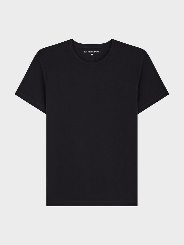 Tee-shirt manches courtes en coton stretch col rond uni noir