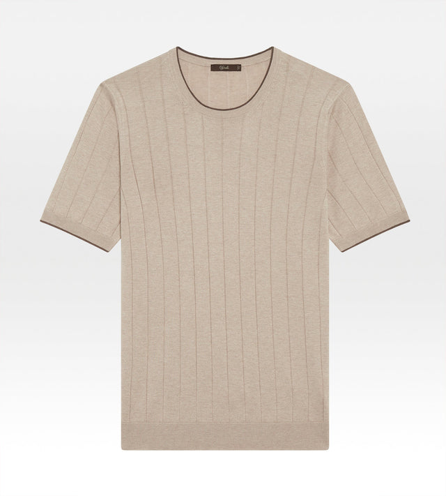 T-shirt col rond en soie beige