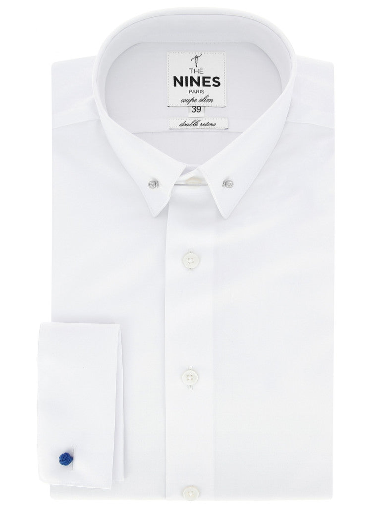 Double Cuff Shirt With Small Pin Collar