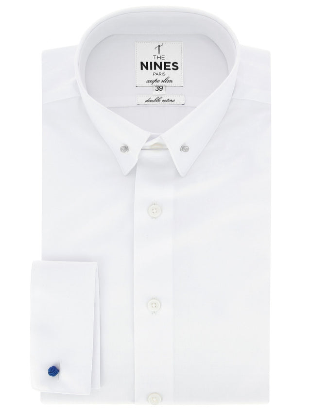 White double cuff shirt with small pin collar