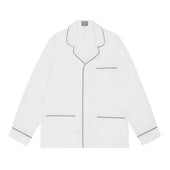 Tailored Fit Plain Batiste Pyjamas in White and Navy