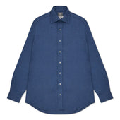 Tailored Fit Plain Brushed Cotton Button Cuff Shirt In Petrol