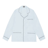 Tailored Fit Plain Cotton Pyjamas in Sky and Navy