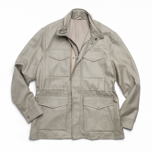 Taupe Wool, Silk, & Linen Field Jacket