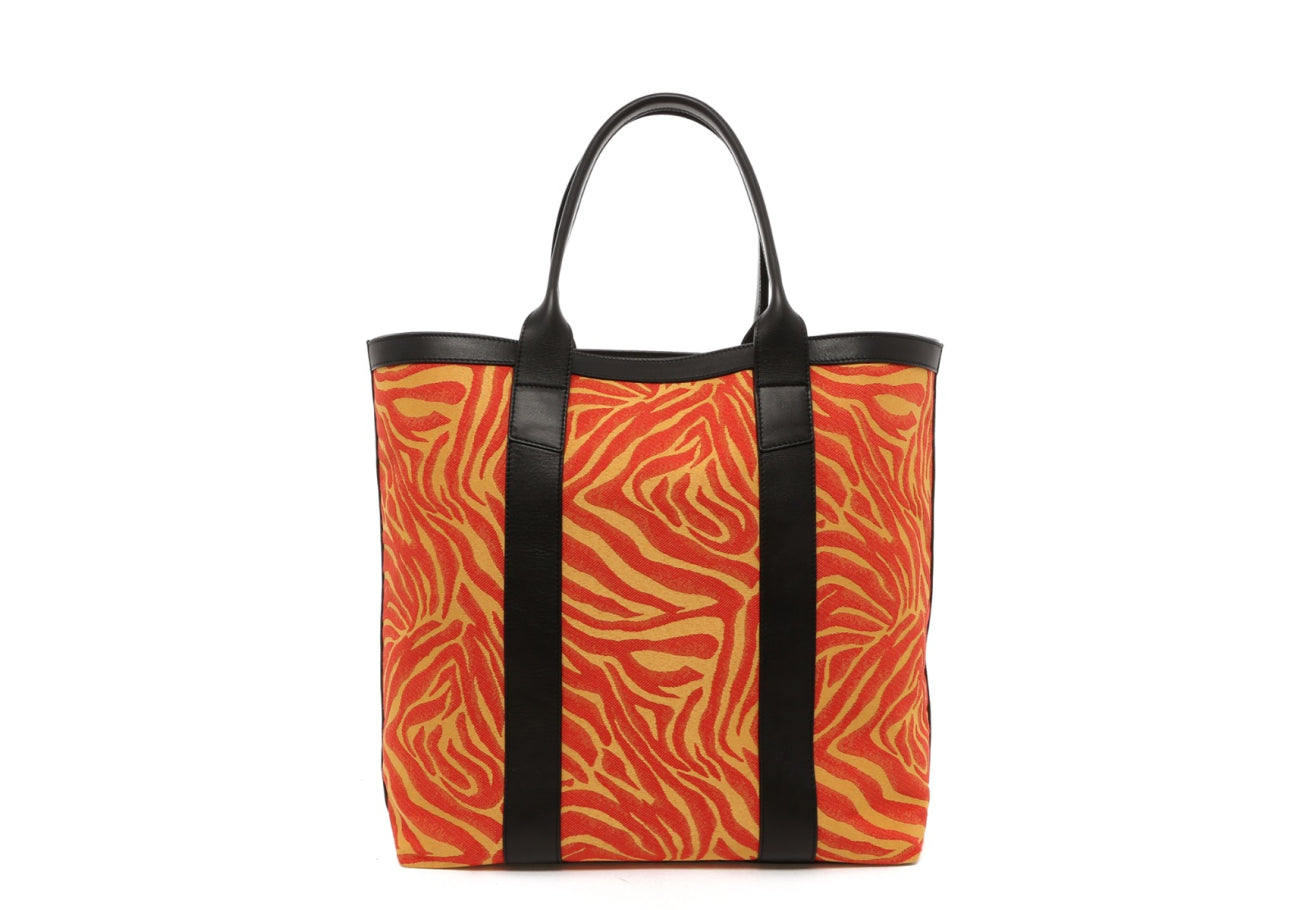 Tall Tote - Tango/Citrus Animal Print Canvas - Black Trim