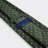 Tartan Green White Spot Herringbone Silk Tie