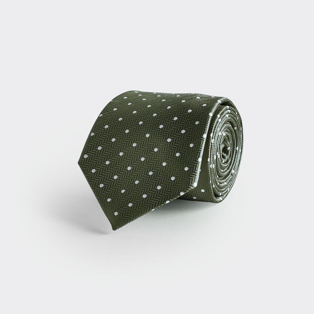 Tartan Green White Spot Herringbone Silk Tie