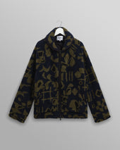 Tate - Navy And Khaki Shapes Jacquard Fleece Jacket