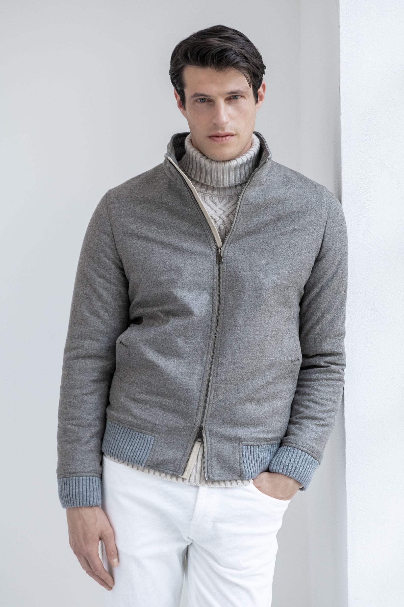 Down Bomber In Wool Cashmere Made In Italy