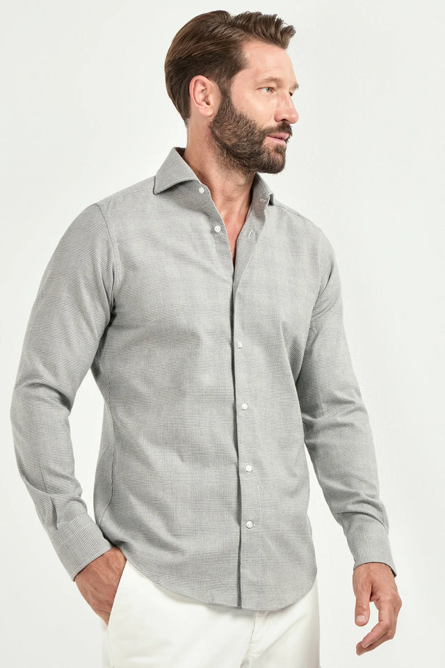 Taupe Prince of Wales shirt - Made in Italy