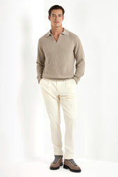 Ribbed Cashmere Blend Polo Made In Italy