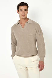 Ribbed Cashmere Blend Polo Made In Italy