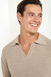 Ribbed Cashmere Blend Polo Made In Italy