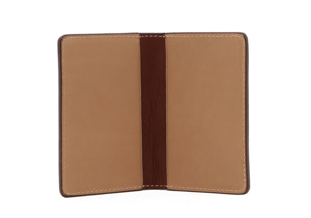 Folding Card Case - Taupe / Chestnut - Tumbled Leather