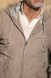Suede Hooded Bomber Jacket Made In Italy