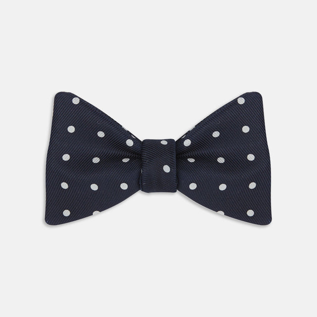 Winston Navy and White Spot Silk Bow Tie