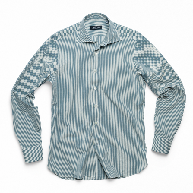 Teal Barre Stripe Spread Collar Shirt