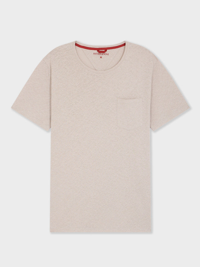 Tee-shirt col rond slim en lin et coton beiges